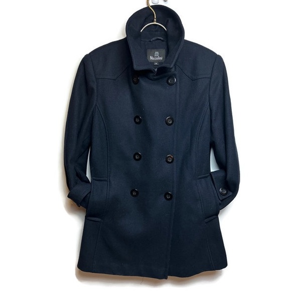Double Breasted Niccolini Wool Peacoat  Mid-Length Navy Jacket Coat SZ 10 - Picture 1 of 7